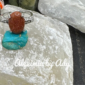 Sunstone/Goldstone Victorian gem ring in silver/boho/ Victorian/colorful